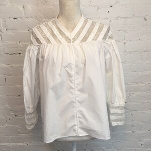 Sandro lace trim 3/4 sleeve blouse white cotton size 1 or s